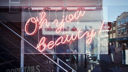 'Oh you beauty!' neon sign in restaurant window - Brentwood - Beresfords Estate agents - Essex